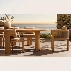 High-end Burma Teak Wood Outdoor Dining Furniture Set Modern Table for Star Hotel Terrace and Luxury Villa Outdoor Living