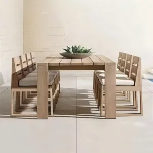 High-end Solid Teak Outdoor Dining Furniture Set Modern Table and Chairs for Luxury Hotel Terrace and Villa Backyard
