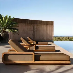 Highest Quality Modern Outdoor Teak Sunbed Lounger with Waterproof Cushions UV Resistant Eco-Friendly for Hotel Villa Use