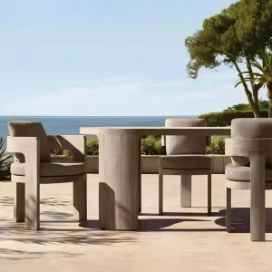 Hotel Outdoor Dining Set Villa Courtyard Patio Teak Wood Durable Modern Luxury Dining Chairs