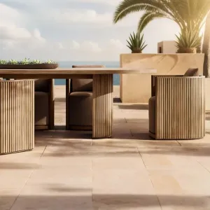 Hotel Outdoor Dining Table Chair Set Villa Courtyard Patio Furniture Teak Durable Modern Luxury Waterproof UV-Resistant Dining