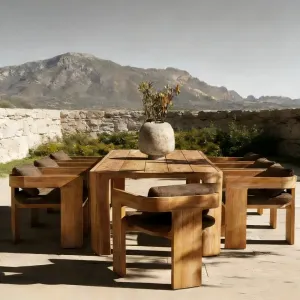 Hotel Outdoor Dining Table and Chair Set Villa Courtyard Patio Teak Modern Durable Luxury Waterproof Customized Color