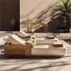Hotel Outdoor Luxury Teak Sun Lounger Eco-Friendly UV Resistant Waterproof Cushions Resort Beach Modern Villa Swimming Pool