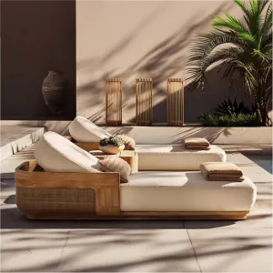 Hotel Outdoor Luxury Teak Sun Lounger Eco-Friendly UV Resistant Waterproof Cushions Resort Beach Modern Villa Swimming Pool
