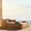 Hotel Outdoor Luxury Teak Sun Lounger Modern Villa Swimming Pool Lounge Chair Garden Furniture Set Eco-Friendly Wing Back UV