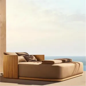 Hotel Outdoor Luxury Teak Sun Lounger Modern Villa Swimming Pool Lounge Chair Garden Furniture Set Eco-Friendly Wing Back UV