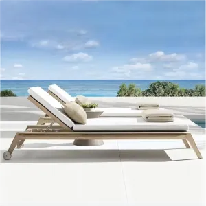Hotel Outdoor Luxury Teak UV Resistant Sun Lounger Cushions for Resort Beach Modern Villa Swimming Pool Courtyard Garden