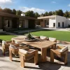 Hotel Outdoor Teak Dining Table and Chair Set Courtyard Villa Patio Modern Durable Waterproof Luxury Dining Chairs