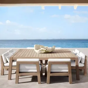 Hotel Villa Courtyard Durable Teak Wood Modern Luxury Outdoor Dining Set with Waterproof UV-Resistant Patio Dining Chairs