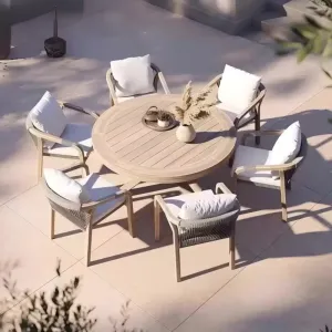 Hotel Villa Courtyard Durable Teak Wood Modern Luxury Outdoor Dining Set with Patio Dining Chairs