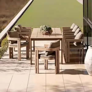 Hotel Villa Courtyard Teak Durable Modern Luxury Outdoor Dining Set with Patio Dining Chairs