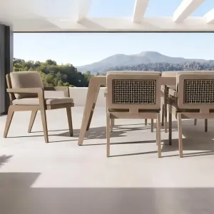 Hotel Villa Courtyard Teak Wood Durable Modern Outdoor Dining Set with Waterproof Dining Chairs