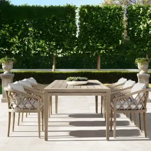 Hotel Villa Courtyard Teak Wood Durable UV-Resistant Modern Outdoor Dining Set with Waterproof Cushions