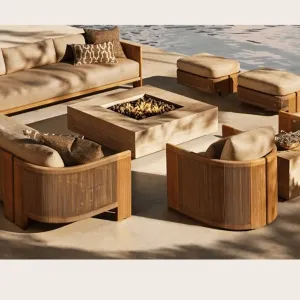 Luxurious Modern L-Shaped Teak Wood Garden Sofa Set Durable Outdoor Furniture for Courtyard Hotel Villa Use