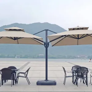 Luxury Double Canopy Cantilever Roman Umbrella Solar LED Lights Waterproof Lightweight for Outdoor Cafe Living Room Hospital