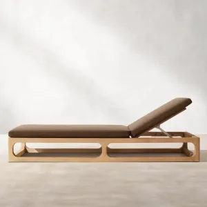 Luxury Grade Teak Wood Outdoor Sun Lounger with Wheels Adjustable Backrest UV Resistant Eco-Friendly for Hotels Villas Pools