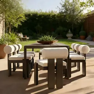 Luxury Modern Aluminum Alloy Outdoor Dining Set Waterproof Fabric Cushions-Durable UV-Resistant Table Chairs Hotels Gardens