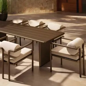 Luxury Modern Aluminum Alloy Outdoor Dining Set Waterproof Fabric Cushions-Durable UV-Resistant Table Chairs Villa Courtyard