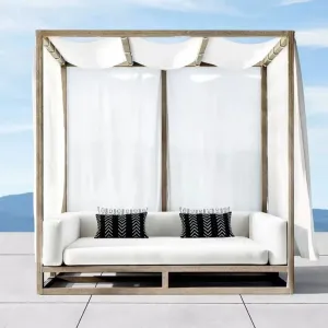 Luxury Modern Canopy Foldable Daybed Teak Sunshade with Portable Durable Design for Outdoor Beach Hotel Poolside and Villa Use