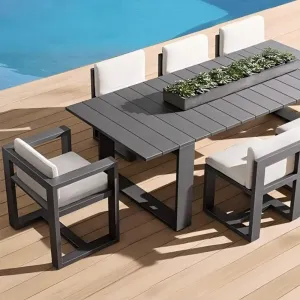 Luxury Modern Durable Aluminum Alloy Outdoor Dining Set for Hotel Villa Garden Patio-Waterproof UV-Resistant Table and Chairs