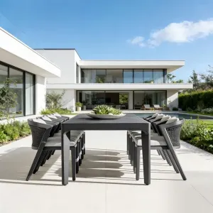 Luxury Modern Durable Aluminum Alloy Outdoor Dining Set for Hotel Villa Garden Patio-Waterproof Table Chairs