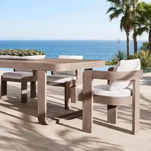 Luxury Modern Durable Teak Outdoor Dining Set for Villa Courtyard Patio with Weather Resistant Furniture Waterproof Cushions