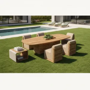 Luxury Modern Durable Teak Outdoor Dining Set for Hotel Villa Courtyard with UV-Resistant Patio Dining Chairs