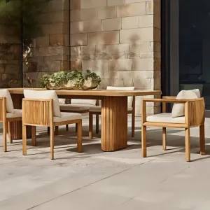 Luxury Modern Durable Teak Wood Outdoor Dining Set for Hotel Villa Courtyard with Waterproof Patio Dining Chairs