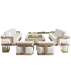 Luxury Modern Solid Teak Wood Outdoor Sofa Set with Weather-Resistant Aluminum Frame and Storage Garden Furniture