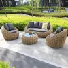 Luxury Modern Strong Wicker Rattan Outdoor Sofa Set for Villa Apartment Living Room Waterproof Cushions Eco-Friendly Durable