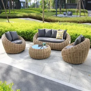 Luxury Modern Strong Wicker Rattan Outdoor Sofa Set for Villa Apartment Living Room Waterproof Cushions Eco-Friendly Durable