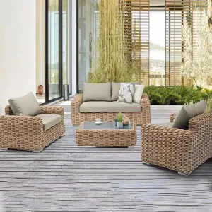 Luxury Modern Style Waterproof Weather Resistant Rattan Wicker Sofa Set Outdoor Furniture Quick-Dry Cushions for Garden