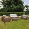 Luxury Modern Style Waterproof Weather Resistant Rattan Wicker Sofa Set Outdoor Furniture Quick-Dry Cushions for Garden