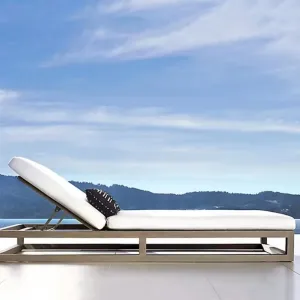 Luxury Modern Teak Frame Outdoor Sun Lounger Premium Eco-Friendly UV Resistant Water-Repellent Cushion High-Density Quick-Dry