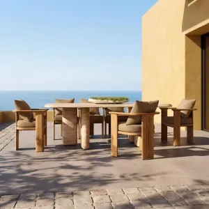 Luxury Modern Teak Outdoor Dining Set for Courtyard Villa Patio-Durable Weather Resistant Table and Chairs
