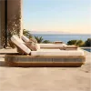 Luxury Modern Teak Sun Lounger with Cushions-UV Resistant Eco-Friendly Outdoor Furniture for Hotels Villas Courtyards