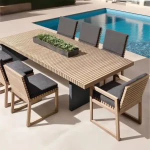 Luxury Modern Teak Wood Outdoor Dining Set for Villa Courtyard Patio-Durable Weather Resistant Furniture