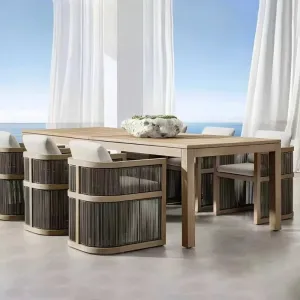 Luxury Modern Teak Wood Outdoor Dining Set for Courtyard Villa Patio-Durable Weather Resistant Dining Chairs