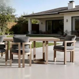 Luxury Solid Teak Wood Garden Dining Set with Cushions for Private Villa Dining and Beach Resort Patio Restaurant Area