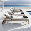 Luxury Solid Teak Wood Patio Sunbed Weatherproof Garden Furniture with Cushion for High-end Resort and Private Estate Pool