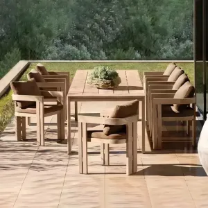 MANDELA Dining Teak 11 Modern Outdoor Dining Set with Weather Resistant Durable Waterproof Cushions for Villa Patio Use