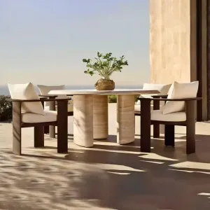 MANDELA Heavy Duty Commercial Aluminum Dining Furniture 4-Piece Outdoor Dining Set Waterproof Quick-Dry Cushions for Luxury