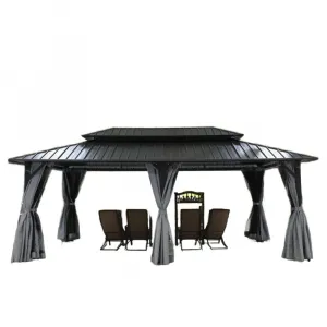 Mandela Model 008 Aluminum Frame Contemporary Canopy Gazebo Pergola Double Roof Outdoor Furniture Pavilion Hardtop Permanent