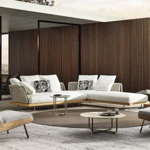 Mandela Modern Teak Outdoor Dining Garden Sofa Set-Waterproof Durable Eco-Friendly for Leisure Beach Use