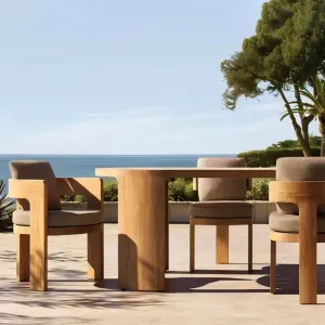 Mandela Modern Teak Outdoor Dining Table Chair Set Weather Resistant UV-Resistant Waterproof Cushions-Durable Villa Courtyard