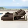 Minimalist Solid Teak Wood Patio Sun Lounger Waterproof Mattress UV Resistant Eco-Friendly for Luxury Beachfront Villa Outdoor