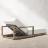 Minimalist Solid Teak Wood Patio Sun Lounger Waterproof Mattress UV Resistant Eco-Friendly for Luxury Beachfront Villa Outdoor