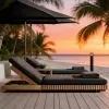 Minimalist Solid Teak Wood Patio Sun Lounger with Waterproof Mattress for Luxury Beachfront Villa and Outdoor Garden Deck