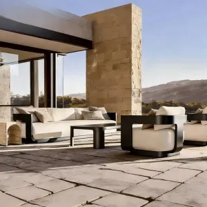 Modern Aluminum Outdoor Sofa Set Quick-Dry Waterproof Cushions-Durable Eco-Friendly UV Resistant for Villa Courtyard Living Room