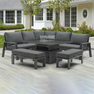 Modern Aluminum Outdoor Sofa Set with Fire Pit Table for Living Room Dining Hotel Use Waterproof Durable Eco-Friendly